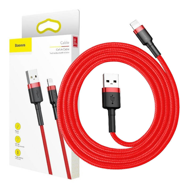 Kabllo USB Baseus Cafule USB A në Lightning, 1m, e kuqe