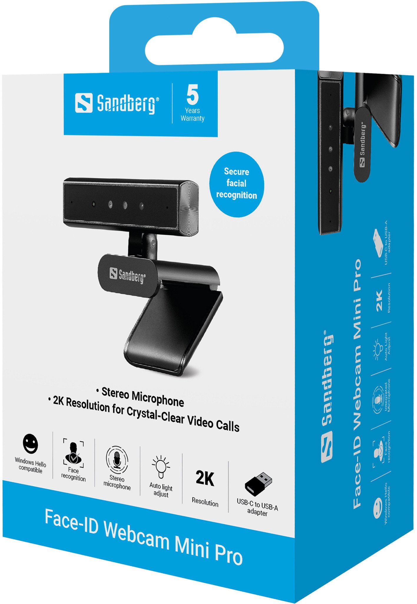 Kamerë web Sandberg Face-ID Webcam Mini Pro, 2K, mikrofon i integruar, e zezë