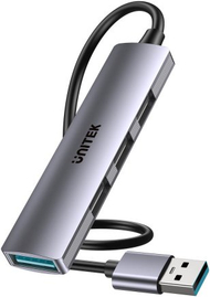 Hub USB Unitek Compact 4 në 1, USB A, 5 Gbps, gri