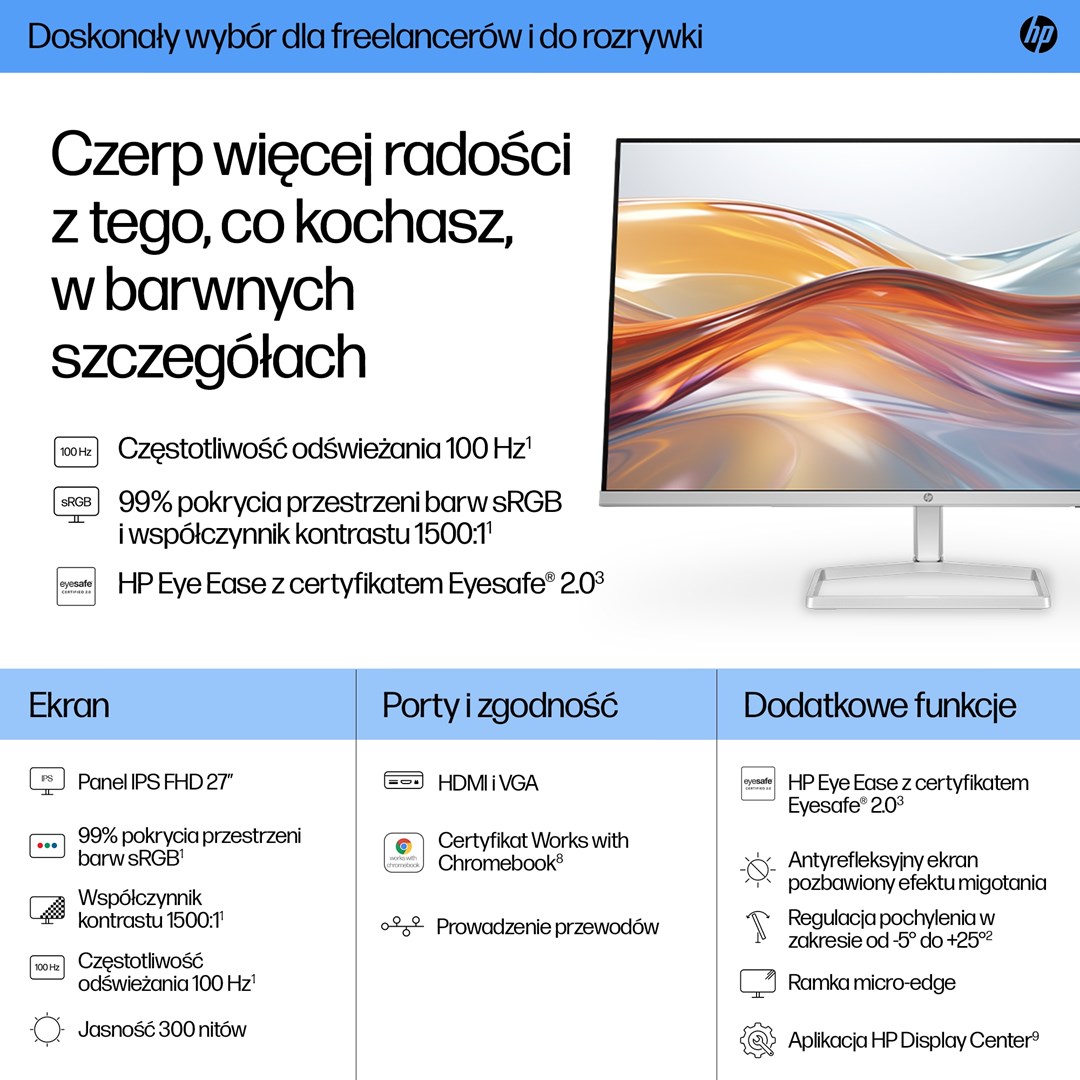 [OUTLET] Monitor HP 27-inch Series, 27", 1920 x 1080, 100 Hz, i bardhë