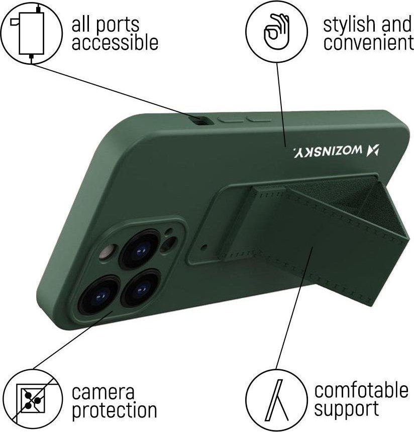 Këllëf silikoni Wozinsky Kickstand Case Xiaomi Redmi Note 11S Note 11, me mbajtëse, i zi