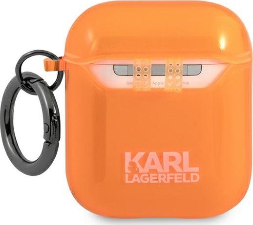 Mbulesë mbrojtëse Karl Lagerfeld KLA2UCHFO Choupette për AirPods 1/2, TPU, me kapëse, portokalli fluo