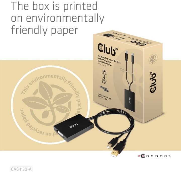[OUTLET] Përshtatës Club3D Mini DP në Dual Link DVI, HDCP OFF version për Apple Cinema Displays Active Adapter