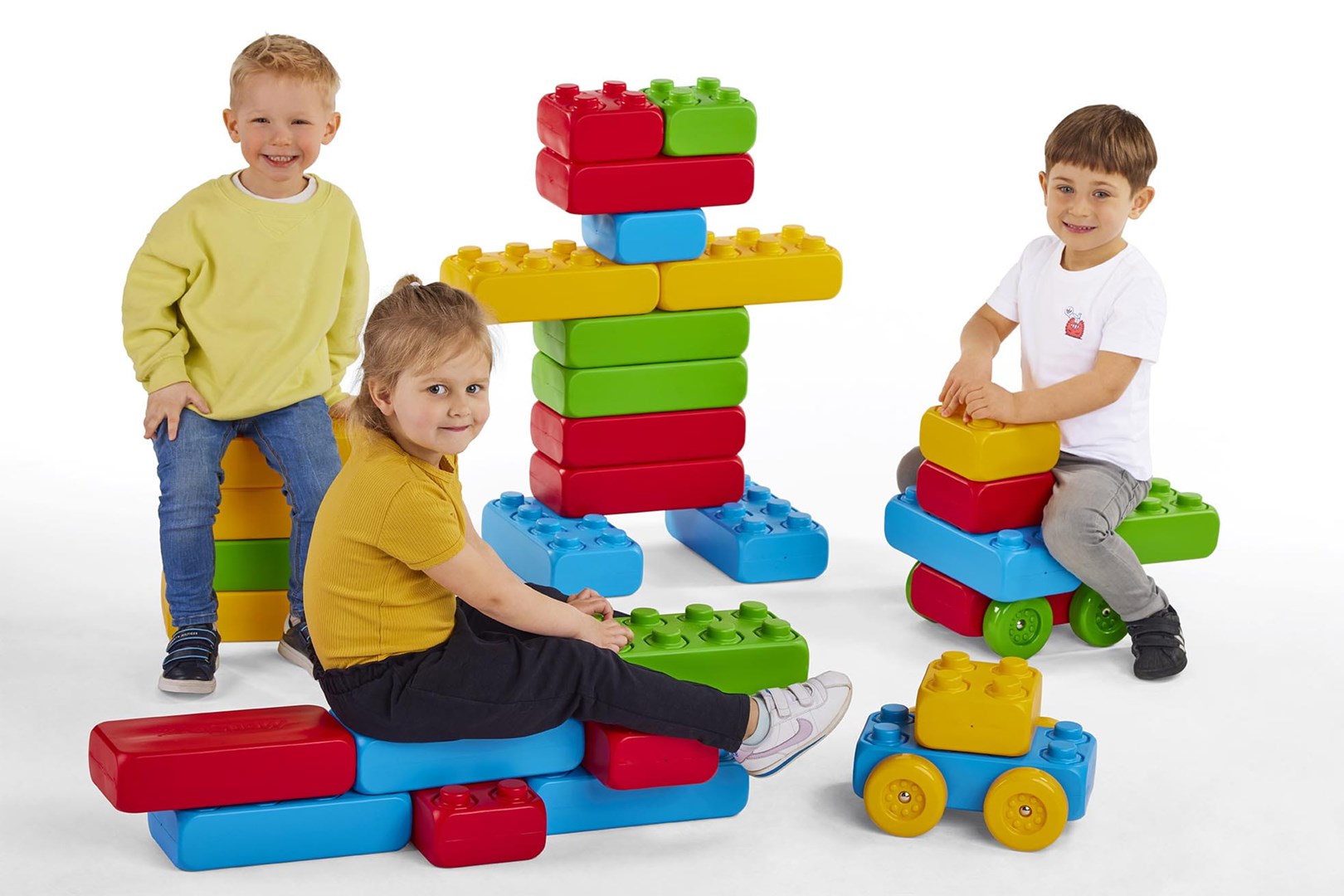Lodra konstruktore Marionex Bricks, 30 copë, me rrota, shumëngjyrëshe