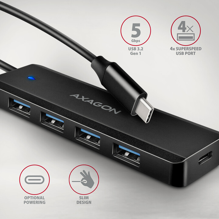 [OUTLET] USB hub Axagon 4x USB 3.2 Gen 1, 1x USB-C, USB-C cable, 19cm