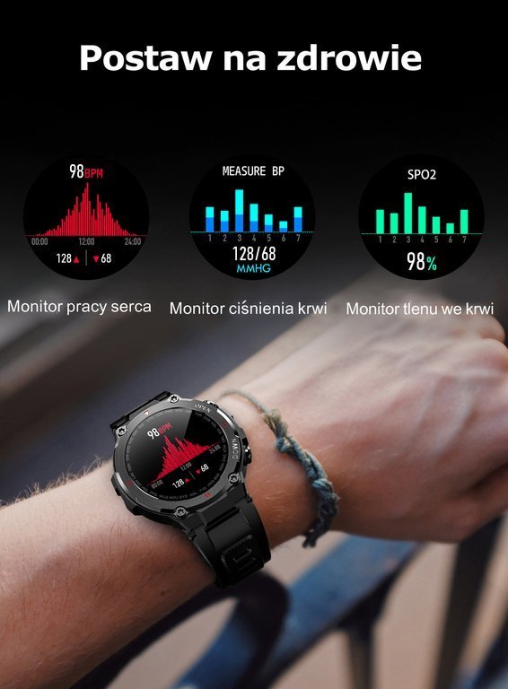 Ora inteligjente Gravity GT7-5, ekran 1.28", Bluetooth 5.0, gri me të kuqe