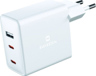 Ѕиден полнач Swissten GaN, 70W, 2x USB C и USB, бел
