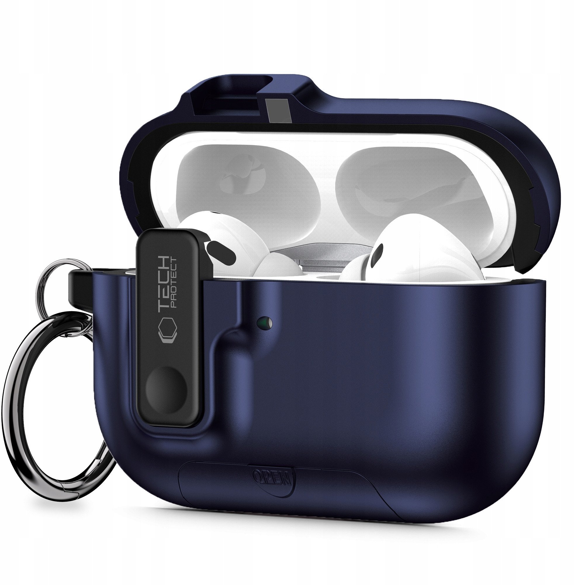 Këllëf kufjesh Tech-Protect Slim Hook, për Apple AirPods Pro 3, me karabinë, blu navy