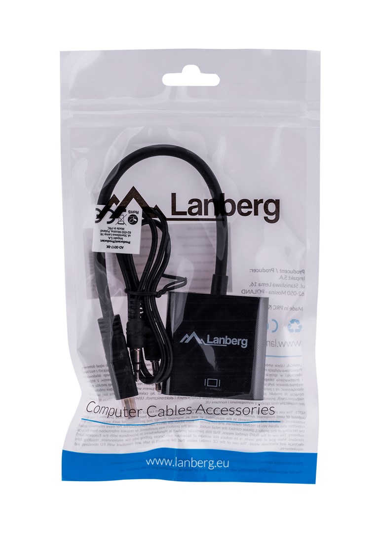 Kabllo adapter HDMI në VGA me audio, 20 cm, e zezë