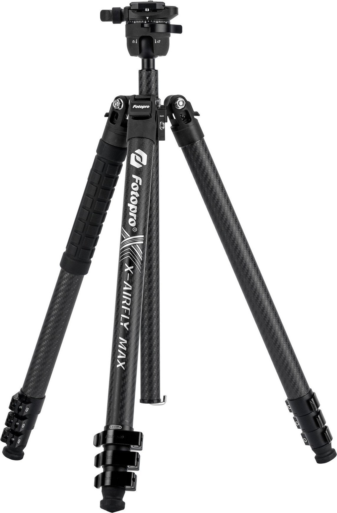 Tripod fotografik Fotopro X Airfly Max, fibra karboni, kokë sferike, lartësi 165 cm, i zi