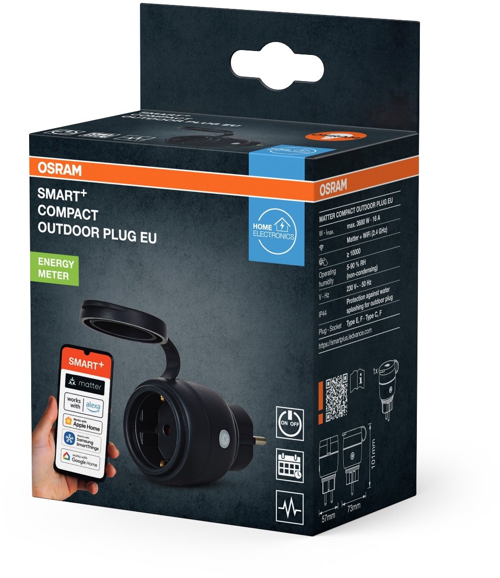 Prizë smart OSRAM Smart+ Radio Socket, Matter over WiFi, IP44, e zezë