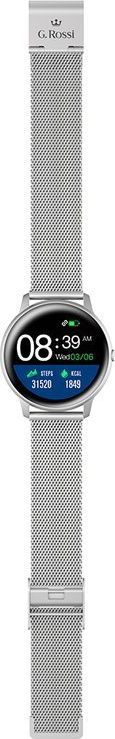 Smartwatch për gra G. Rossi SW015-3, ekran inteligjent, lidhje me telefon, argjend
