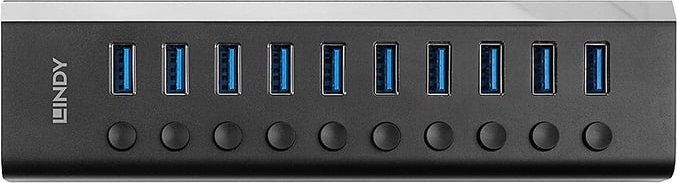 Hub USB Lindy 10 Porta, USB 3.0, me çelësa On Off, i zi