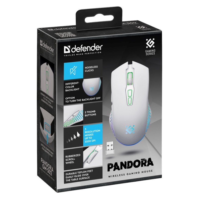 Maus gaming Defender PANDORA RF, 3200 DPI, wireless, i bardhë