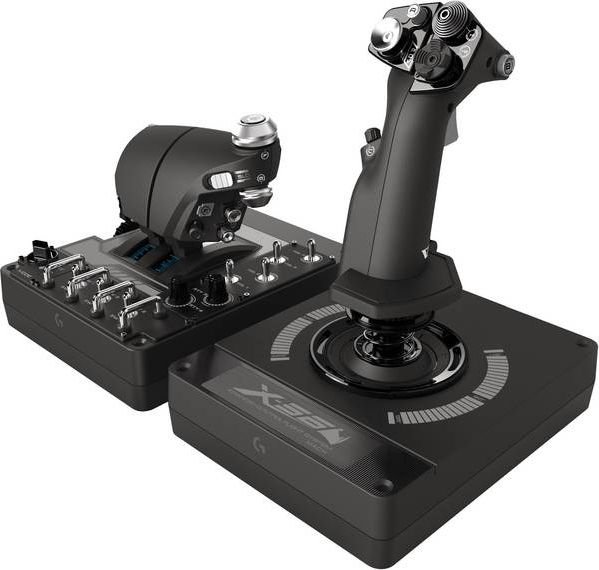 Set kontrolli lojërash Logitech G Saitek Farm Sim Steering Wheel 945-000062 dhe G X56 Hotas 945-000059, timon me pedale, joystick me throttle, i zi