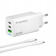 Karikues USB Wozinsky GaN 65W, 2x USB C, USB A, me kabllo 65W, i bardhë