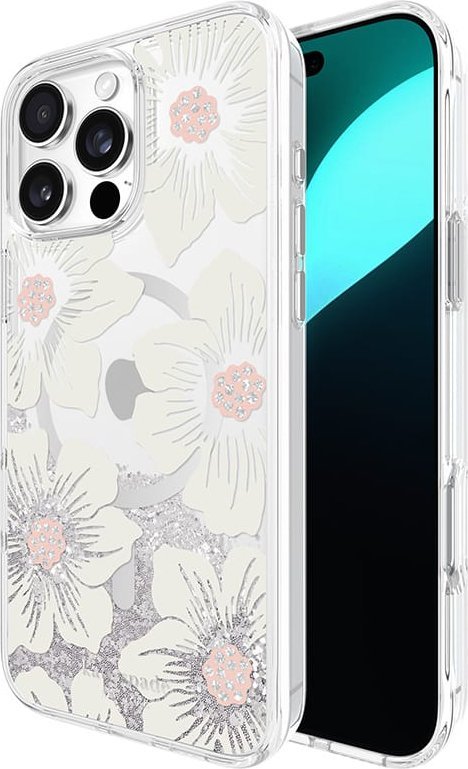Mbështjellës telefoni Kate Spade New York Liquid Glitter Hollyhock, për iPhone 16 Pro Max, kompatibil me MagSafe, transparent me shkëlqim