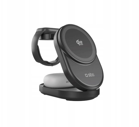 Stacion karikimi SBS Qi2.2 3 në 1, 25W, me certifikim MFI, i zi