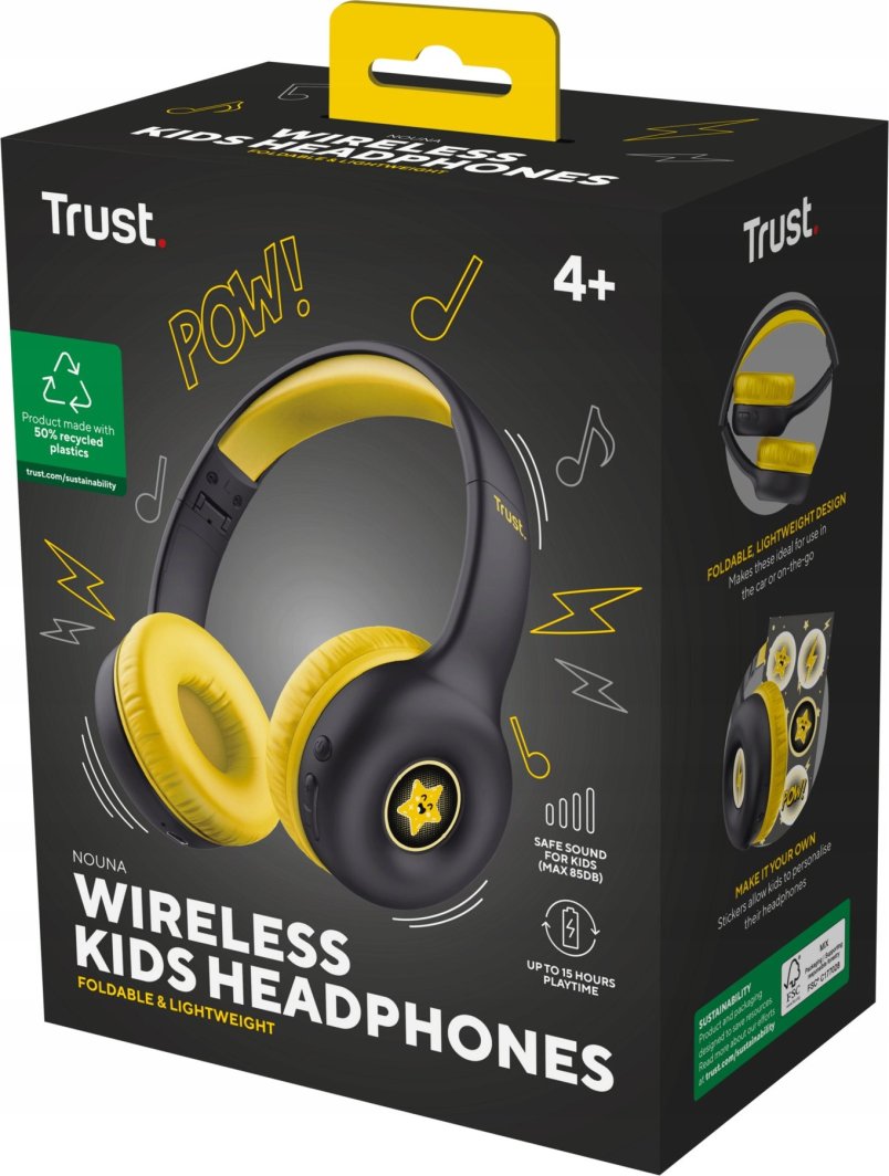 Kufje pa tela Trust NOUNA Kids, Bluetooth, limit volum 85 dB, të zeza