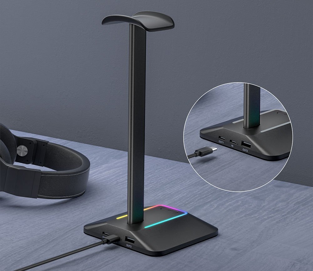 Mbajtëse për kufje Mozos, RGB, plastike, e zezë