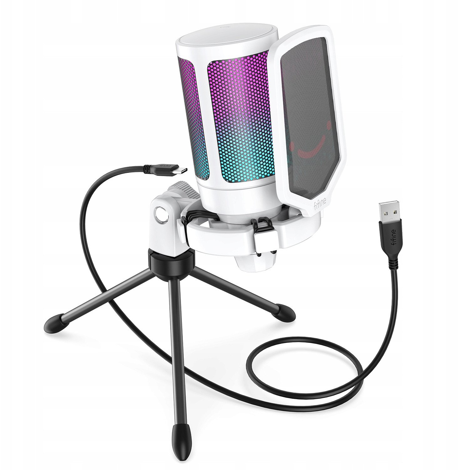 Mikrofon gaming Fifine AmpliGame A6VW, USB, RGB, i bardhë