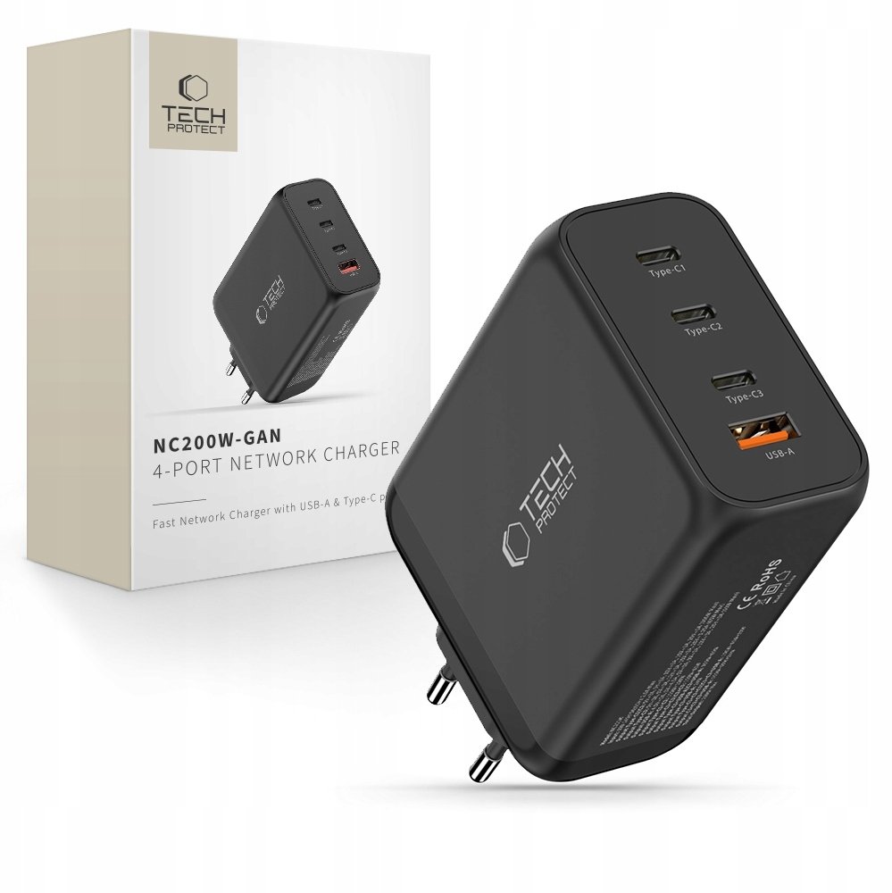 Karikues muror Tech-Protect NC200W GaN, 4 porta, 200W, i bardhë