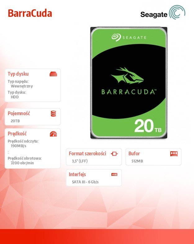 Hard disk i brendshëm Seagate Barracuda, 20TB, 7200 RPM, 3.5", Serial ATA