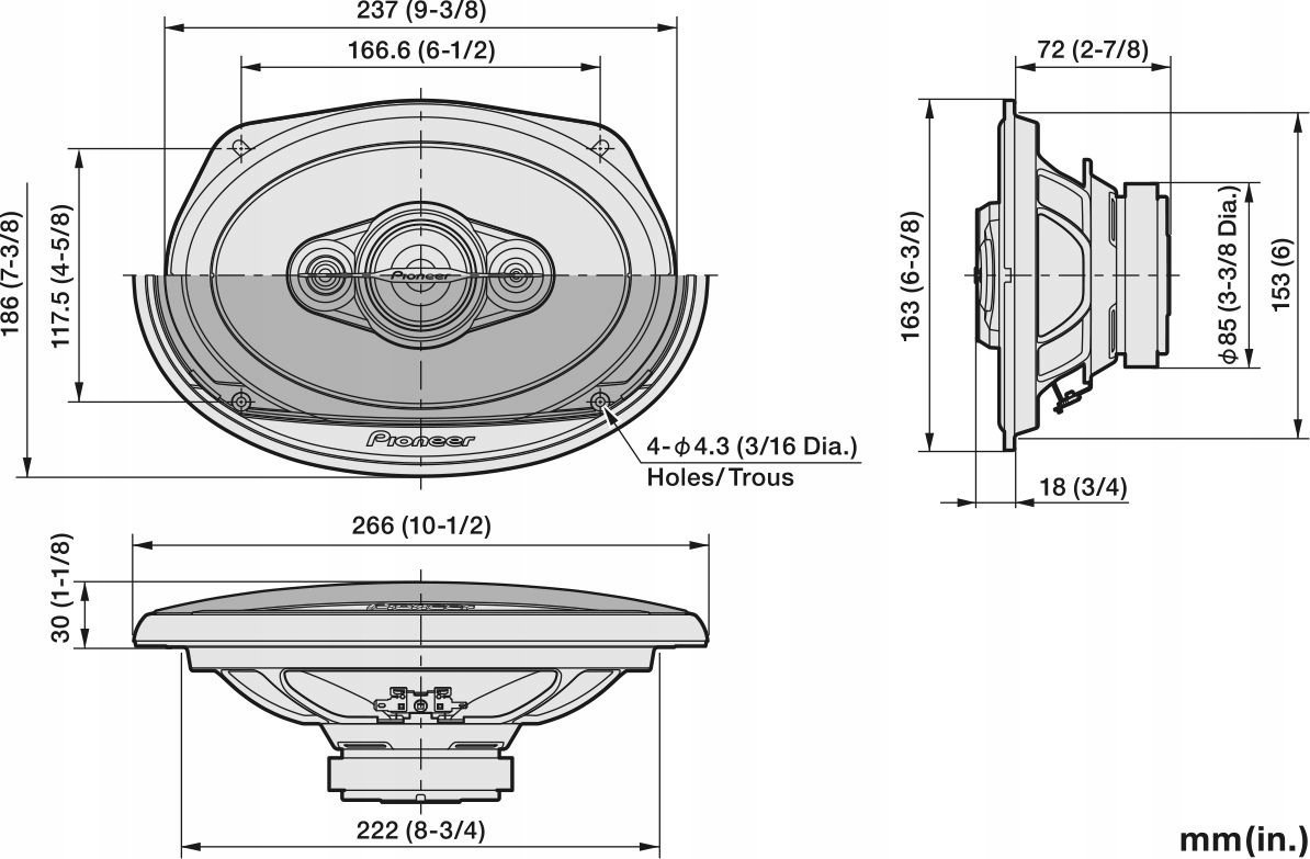 Altoparlantë makine Pioneer TS-A6971F, 6x9", 4 drejtime, të zinj
