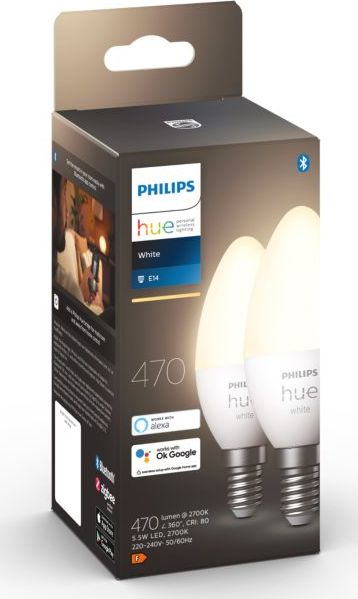 Set llamba inteligjente Philips Hue B39, 2 copë, E14, 5.5W 470lm, dritë e ngrohtë
