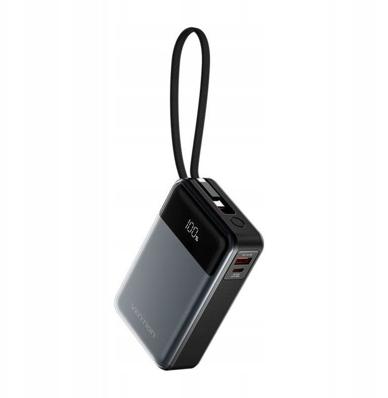 Powerbank Vention 20000mAh, 65W, USB C dhe USB A, ekran LED, i zi