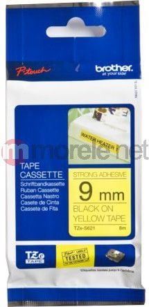 Rrip etiketuese Brother TZe S621, 9mm, 8m, i verdhë me shkrim të zi