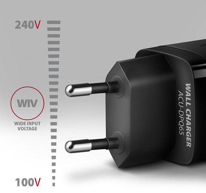 Karikues AXAGON GaN, USB-A, 2x USB-C, PD3.0/QC4+/PPS/Apple, 65W, i zi