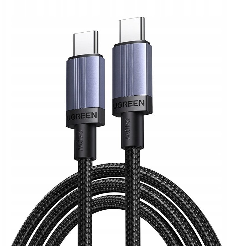 USB кабел Ugreen USB C во USB C, 2m, Power Delivery, црно сив
