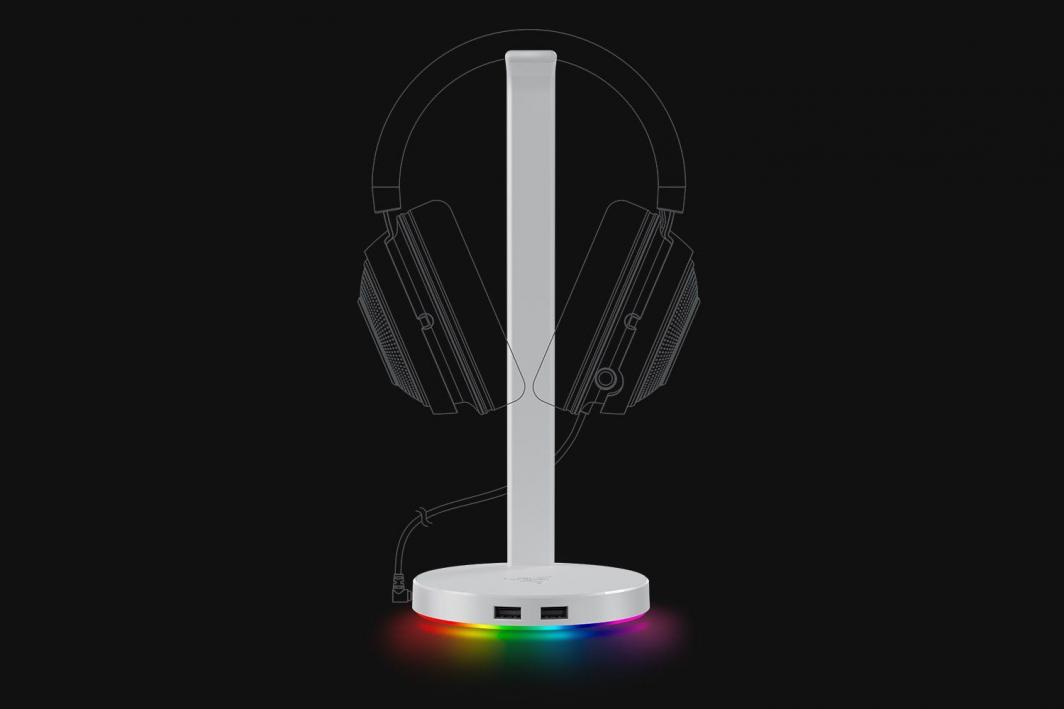 Mbajtëse për kufje Razer, RGB, metali, e bardhë