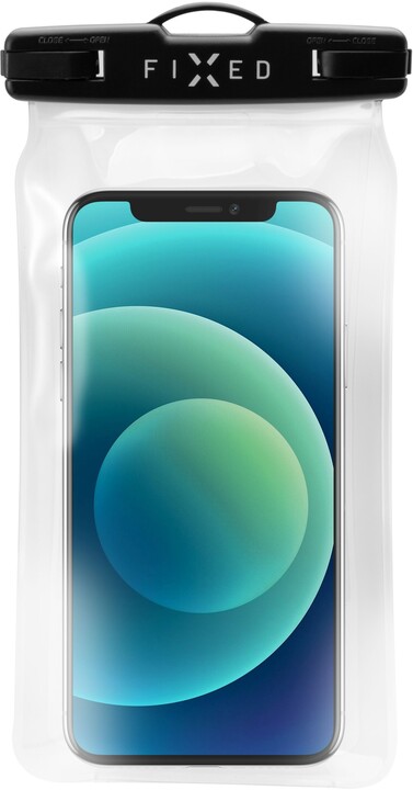 Këllëf i papërshkueshëm nga uji FIXED Float për celular, universal, IPX8, i zi 