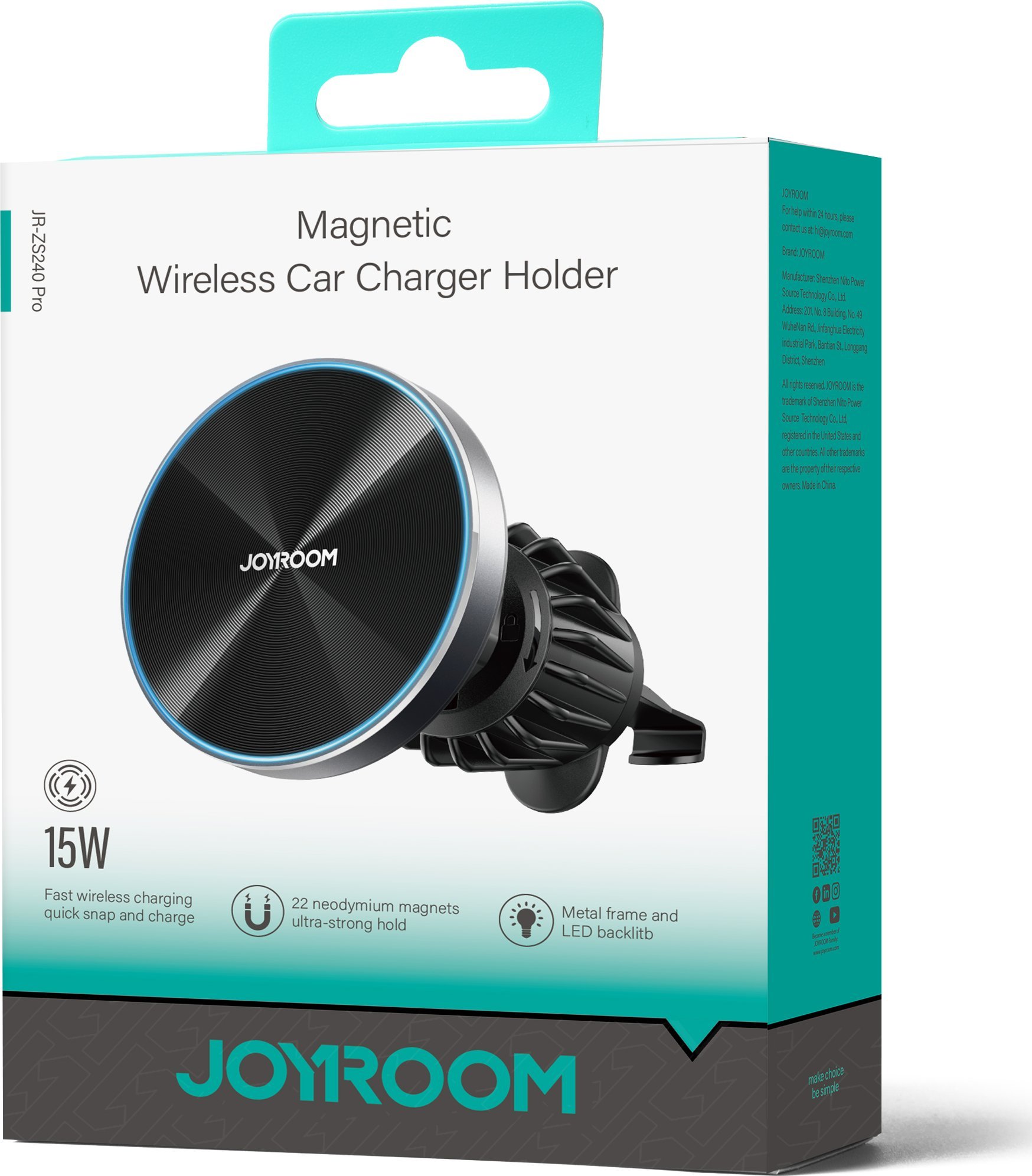 Mbajtëse magnetike për veturë Joyroom JR-ZS366, karikues wireless 15W, MagSafe, e zezë