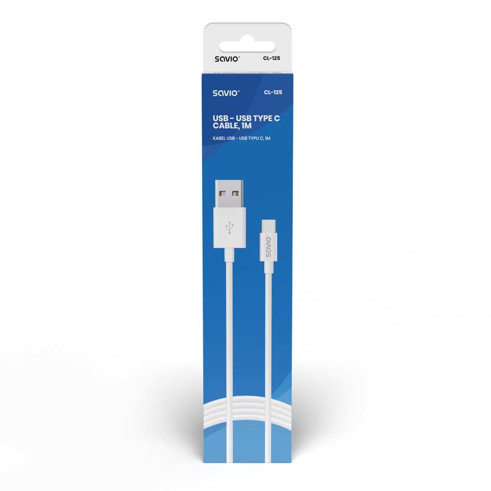 Kabllo Savio, USB A / USB C, 1 m, e bardhë