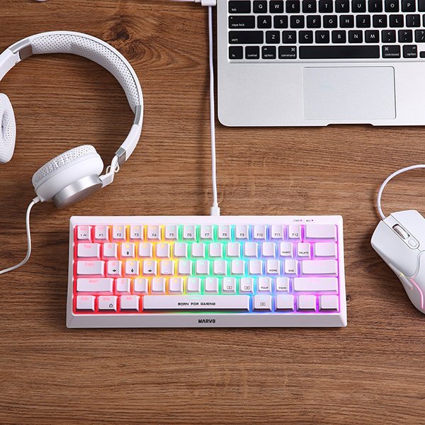Tastierë gaming Marvo KG962G WH EN R, mekanike, 60%, RGB, e bardhë
