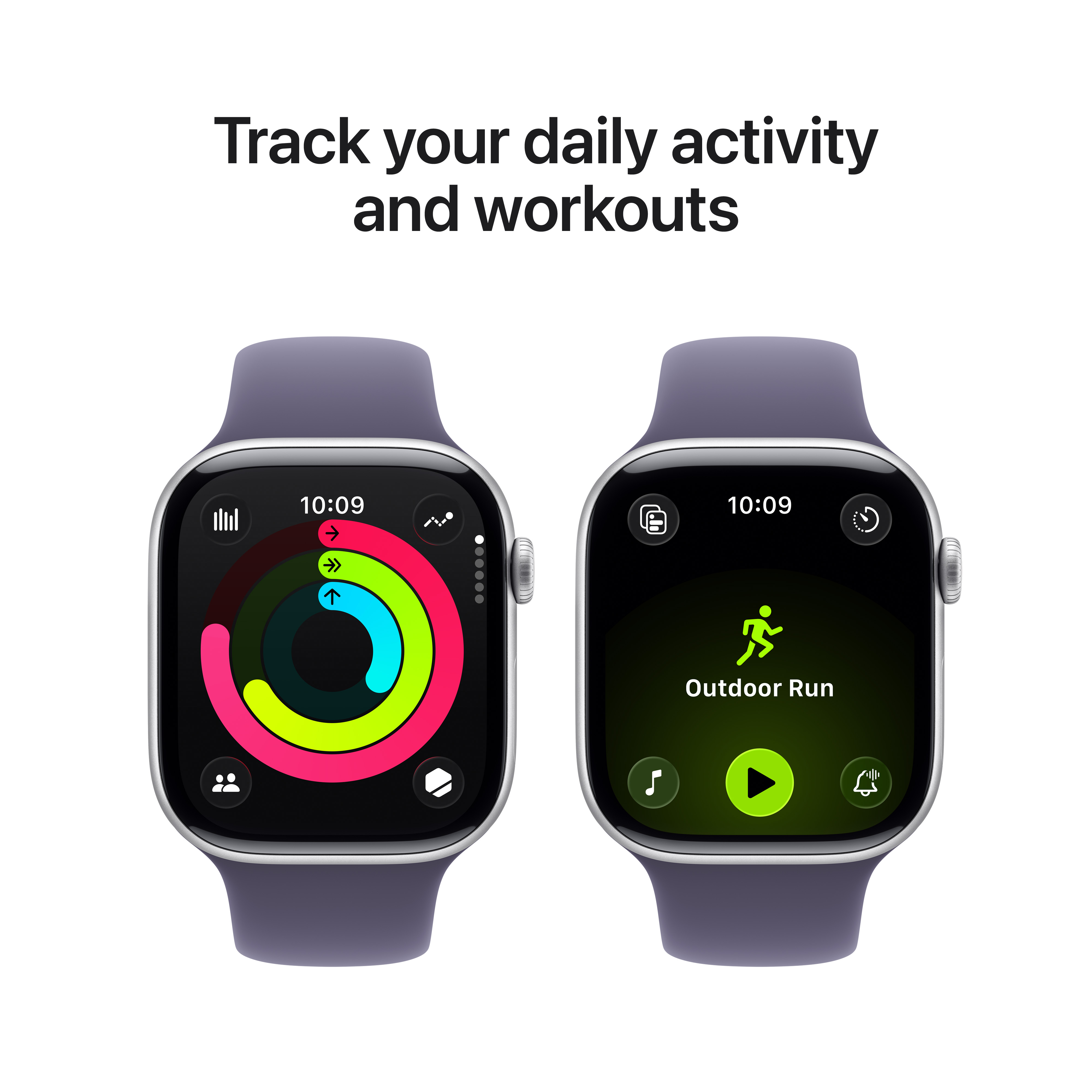 Apple Watch Series 11 GPS 46mm Silver Aluminium Case with Purple Fog Sport Band, S/M