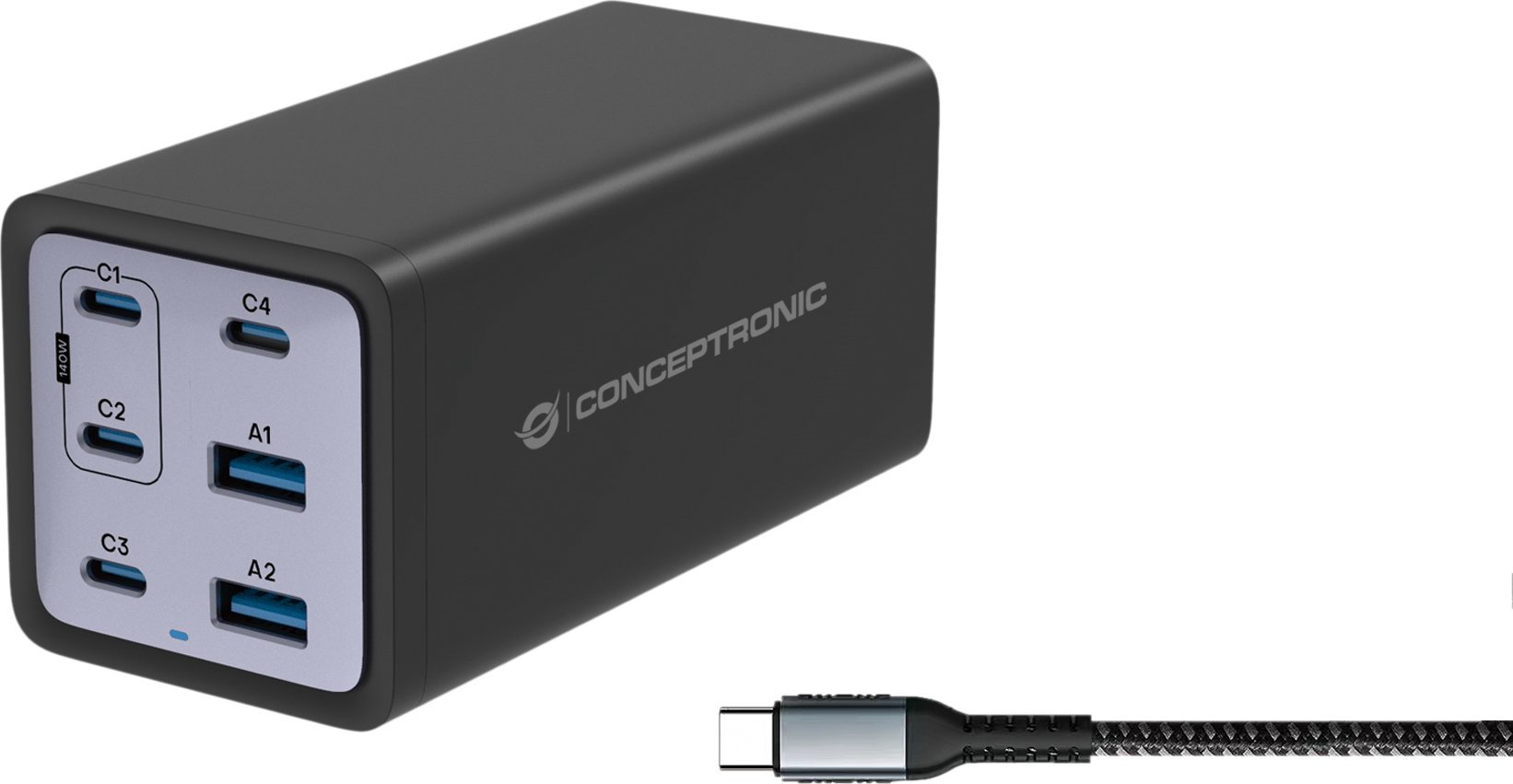 Karikues shumëportësh Conceptronic Ozul06be, 6 porta, 200W GaN, i zi