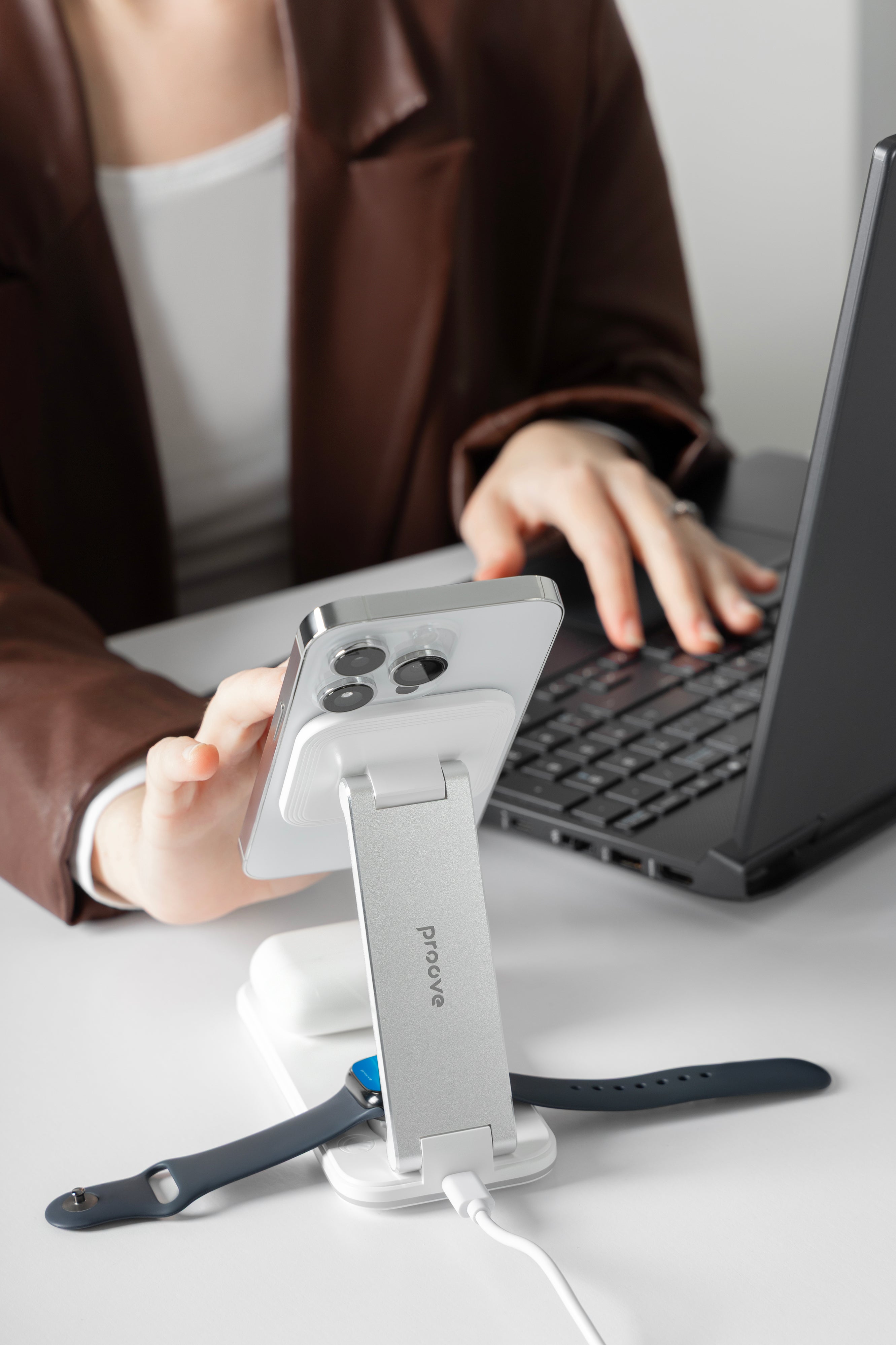 Karikues wireless 3 në 1 Proove Energy Fold, 15W, i bardhë