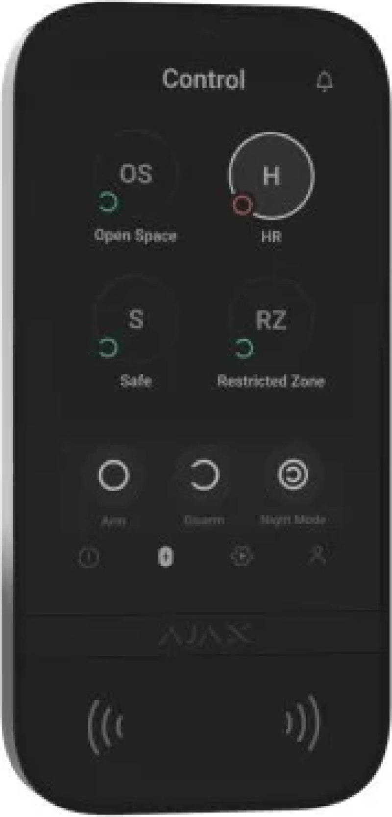 Tastierë sigurie Ajax KeyPad Touch, pa tela, ekran me prekje, e bardhë