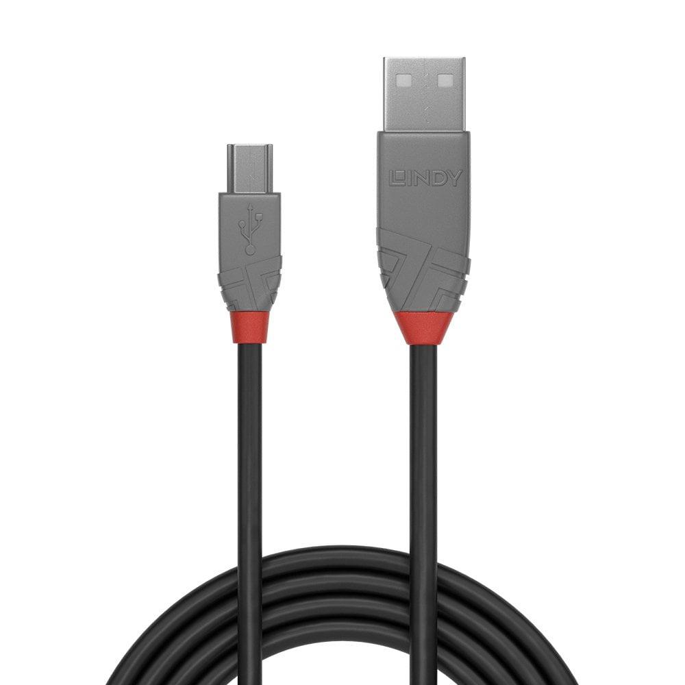 Kabllo USB LINDY Anthra Line, USB 2.0 Type A në Mini-B, 1m, e zezë