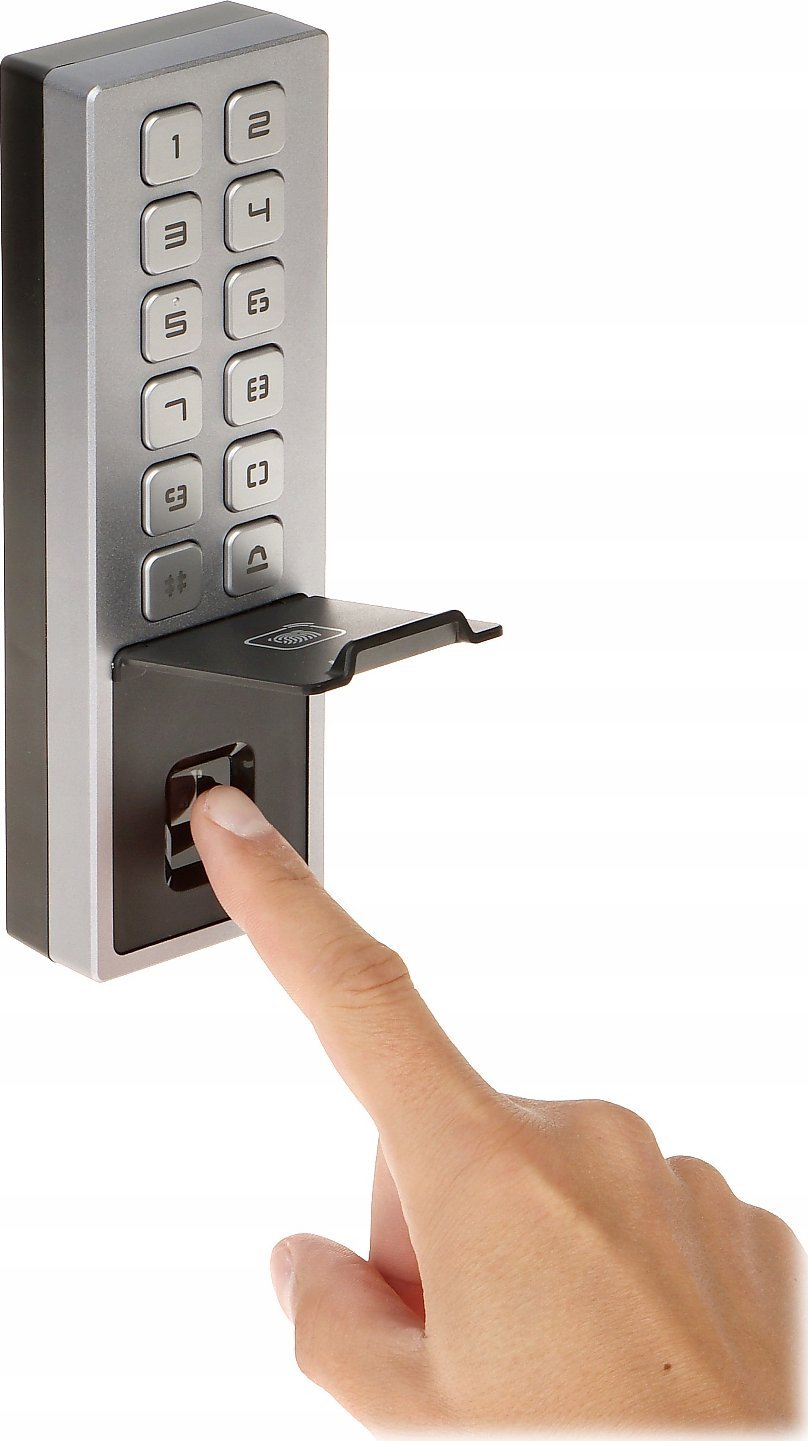 Kod kyç sigurie Hikvision DS-K1T805MBFWX, lexues shenje gishtash, IP65, gri metalike