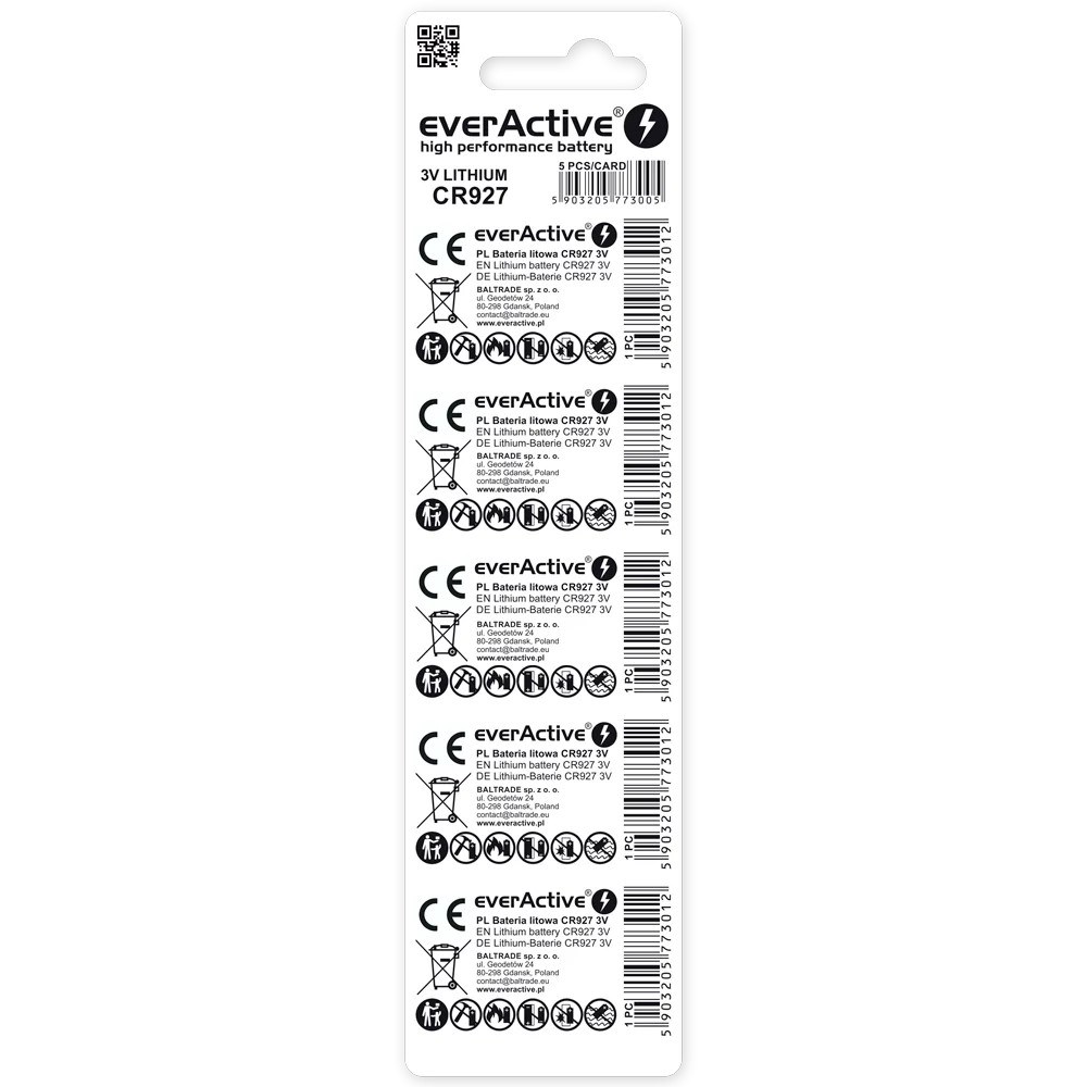 Bateri litium monedhë EverActive CR927, 3V, 5 copë, argjendtë