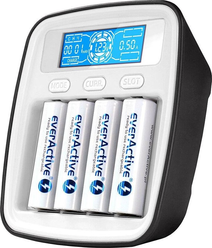Полнач за батерии EverActive NC-1000M, 4 канали, LCD екран, сив