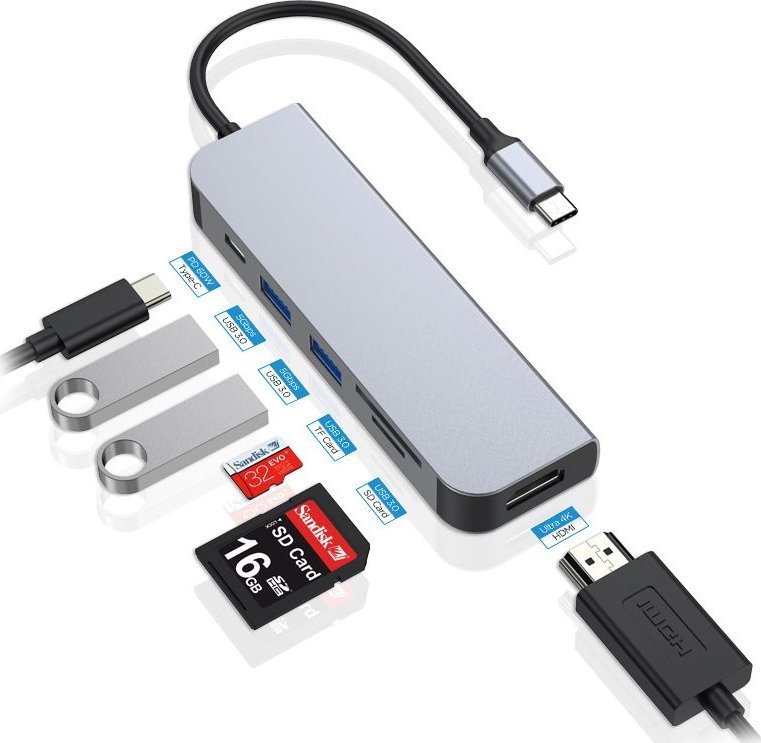 Станица USB C Conceptronic DONN02G, 6 во 1, HDMI, Power Delivery, сива