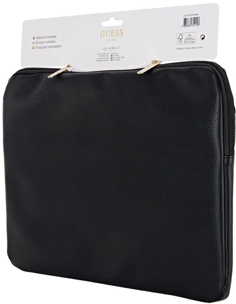 Futrollë laptopi Guess PU Grained Triangle Logo, 14", e zezë