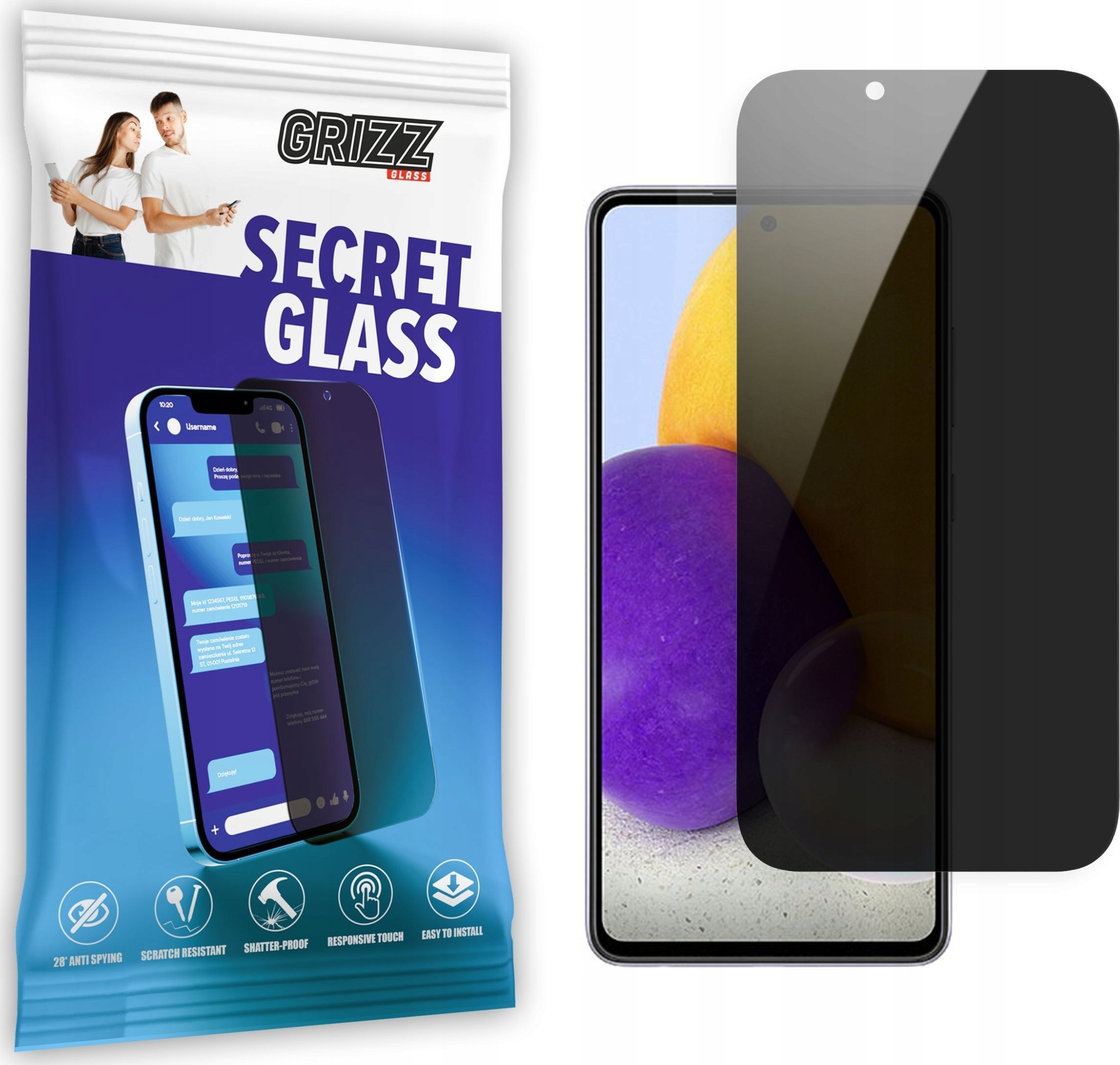 Xham mbrojtës GrizzGlass SecretGlass Samsung Galaxy A72 4G, privatësi, i tejdukshëm