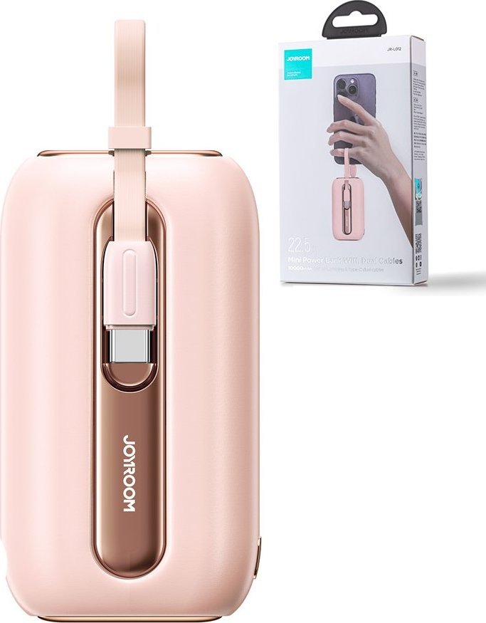 Karikues portativ Joyroom Colorful, 10000mAh, 22.5W, 2 kabllo, rozë